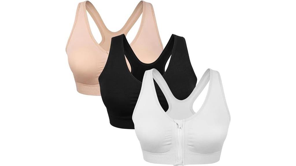 wireless zip front bra